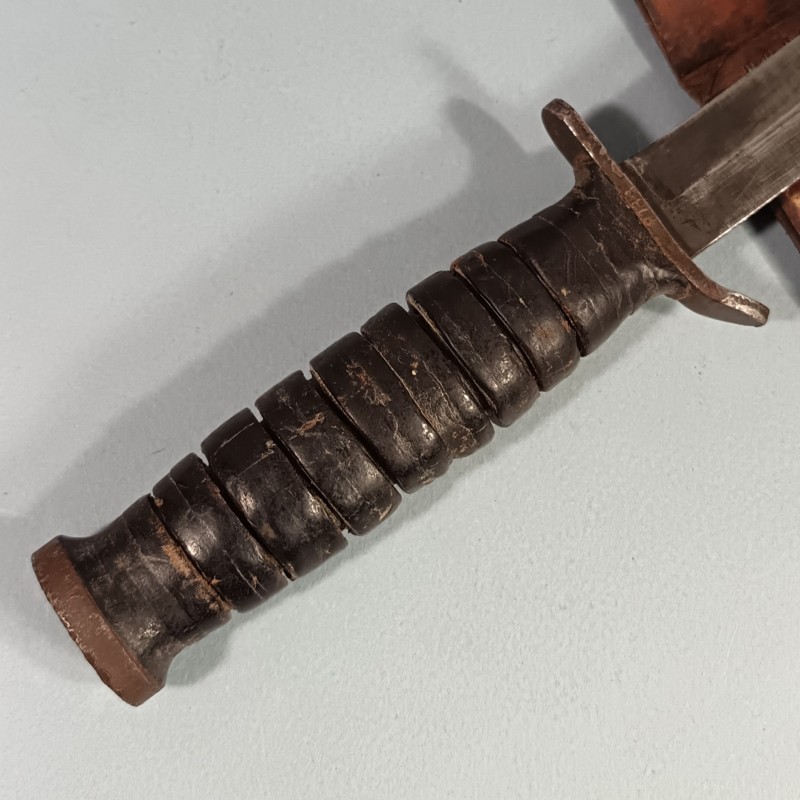 RARE !! COUTEAU DE COMBAT USM3 UTICA MARQUAGE GARDE ET MATRICULE AVEC FOURREAU CUIR USM6 MILSCO 1943